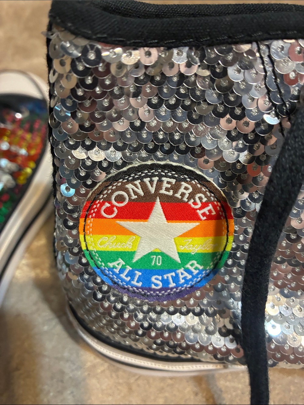 Converse High Top Size 6.5 Pride Sequin Sneakers in Multicolor and Silver - Picture 6 of 11